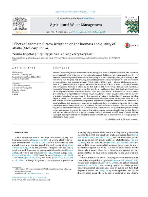 (PDF) Effects of alternate furrow irrigation on the biomass and quality ...