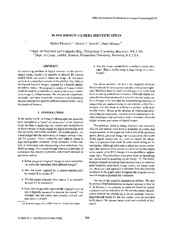 (PDF) BLIND SOURCE CAMERA IDENTIFICATION