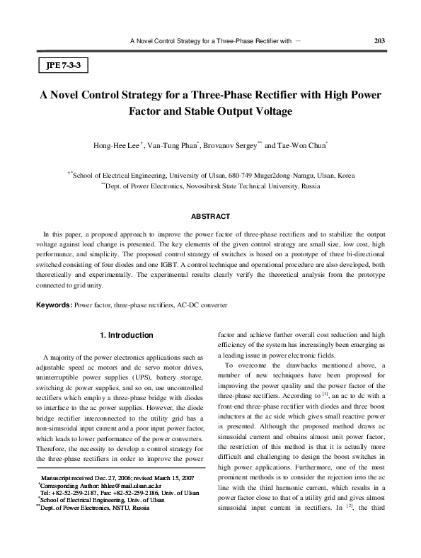 (PDF) A Novel Control Strategy for a Three-Phase Rectifier with High ...