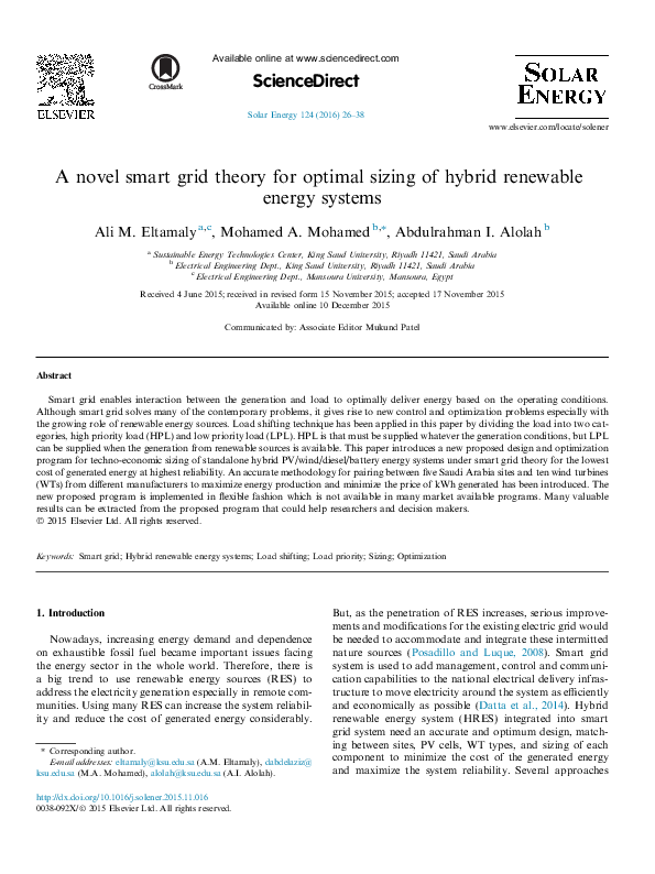 (PDF) A novel smart grid theory for optimal sizing of hybrid renewable ...