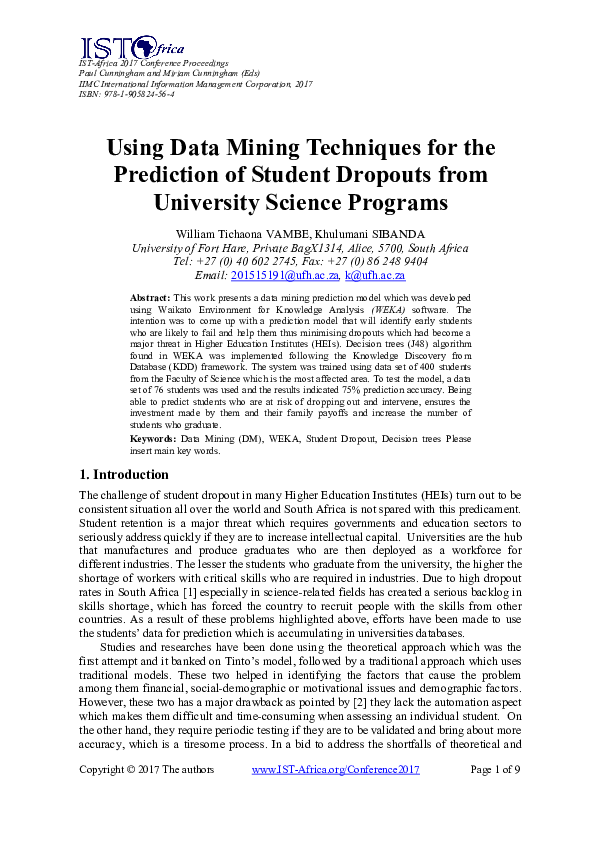 (PDF) Using Data Mining Techniques for the Prediction of Student ...