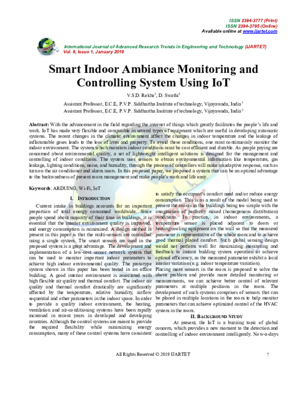 (PDF) Smart Indoor Ambiance Monitoring and Controlling System Using IoT