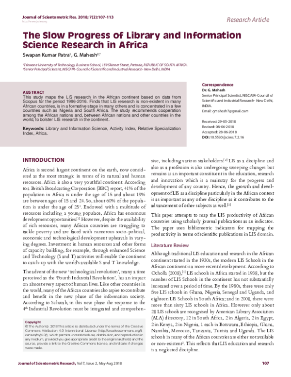 (PDF) The Slow Progress of Library and Information Science Research in ...