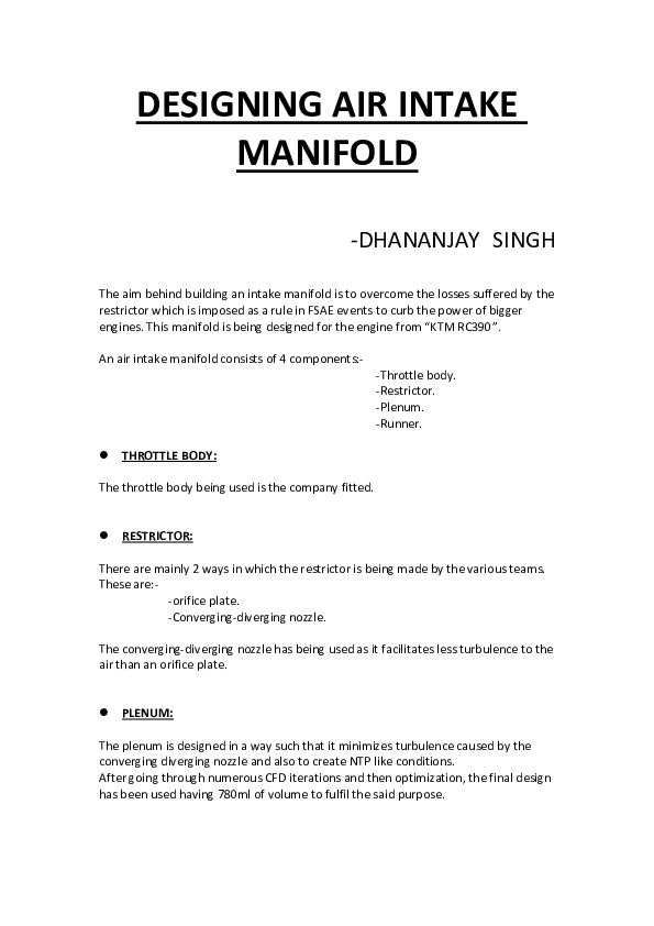 (PDF) AIR INTAKE MANIFOLD FSAE Dhananjay Singh Academia.edu