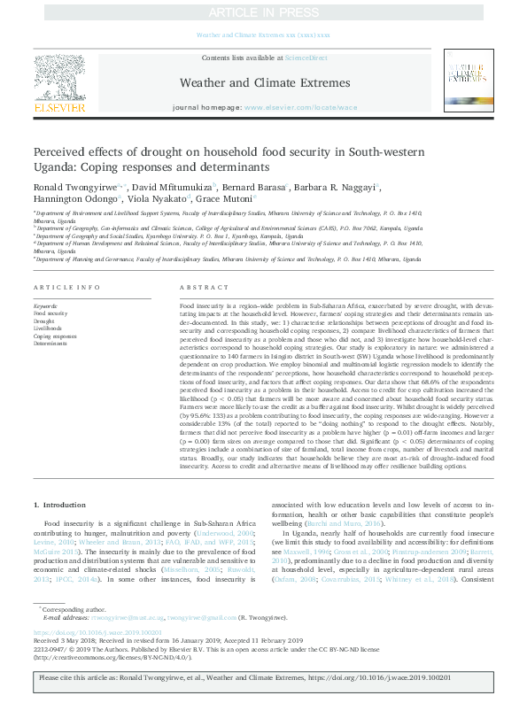 (PDF) Perceived effects of drought on household food security in South ...