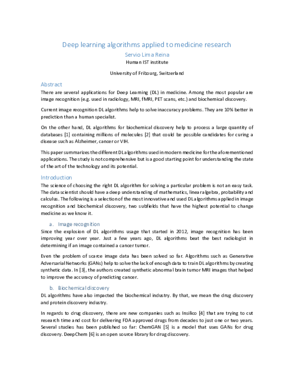 (PDF) Deep learning algorithms applied to medicine research