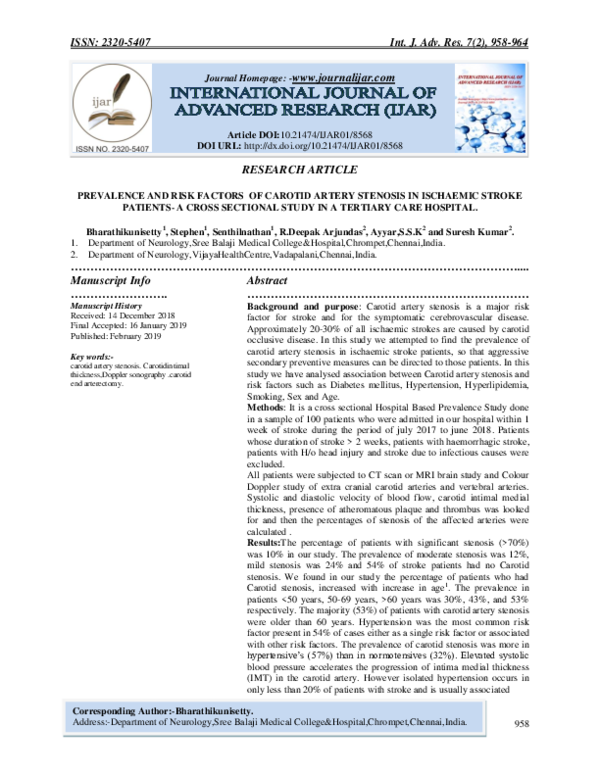 (PDF) PREVALENCE AND RISK FACTORS OF CAROTID ARTERY STENOSIS IN ...
