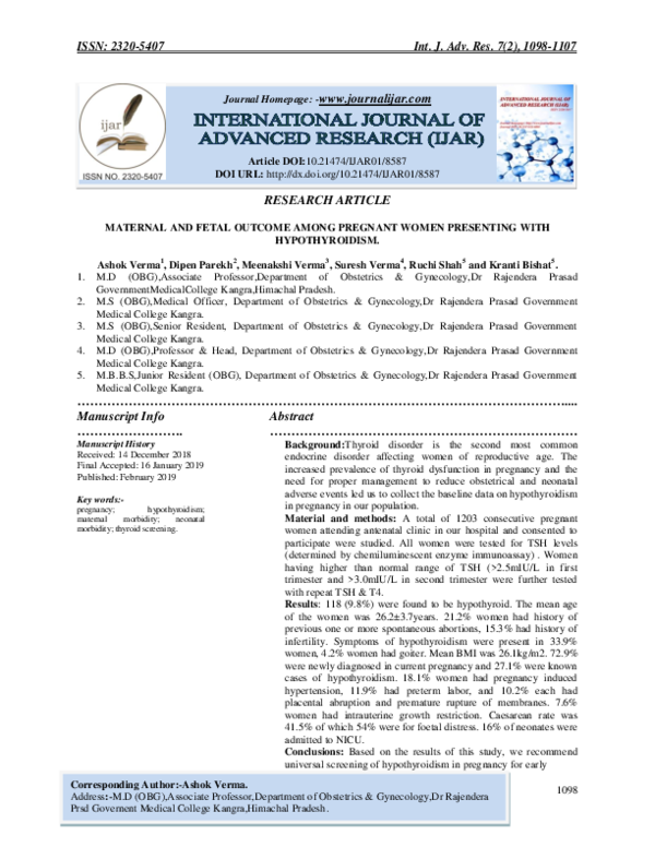 (PDF) MATERNAL AND FETAL OUTCOME AMONG PREGNANT WOMEN PRESENTING WITH ...