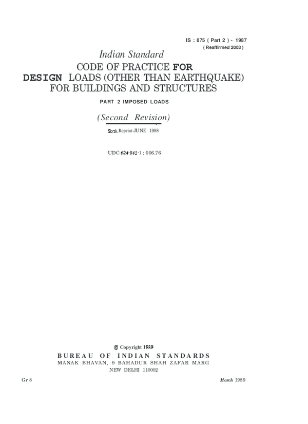  pdf indian standard code of practice for design loads other than 