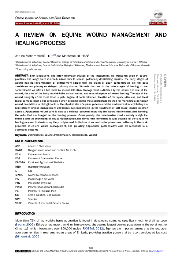 (PDF) A REVIEW ON EQUINE WOUND MANAGEMENT AND HEALING PROCESS Dr