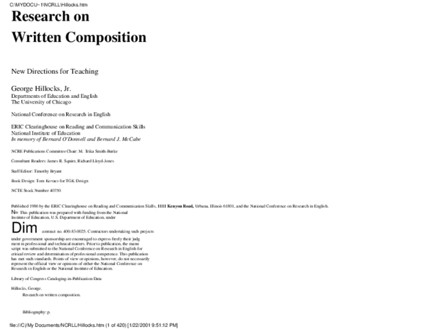 The Iea Study of Written Composition I