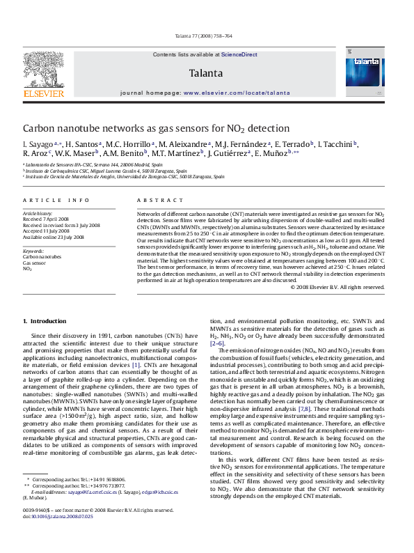 (PDF) Carbon nanotube networks as gas sensors for NO2 detection