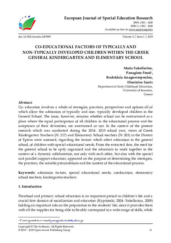 (PDF) European Journal of Special Education Research CO-EDUCATIONAL ...