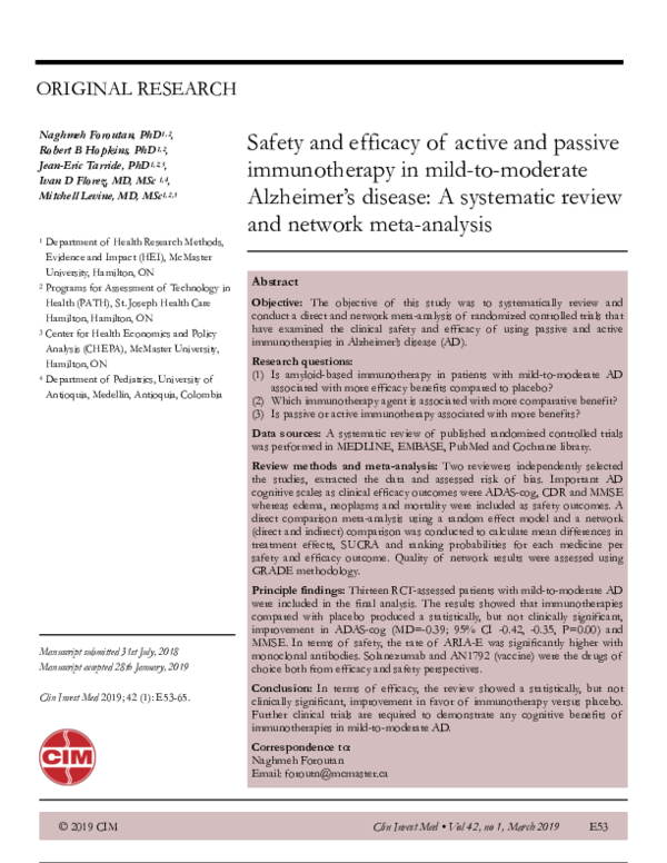 (PDF) Safety and efficacy of active and passive immunotherapy in mild ...