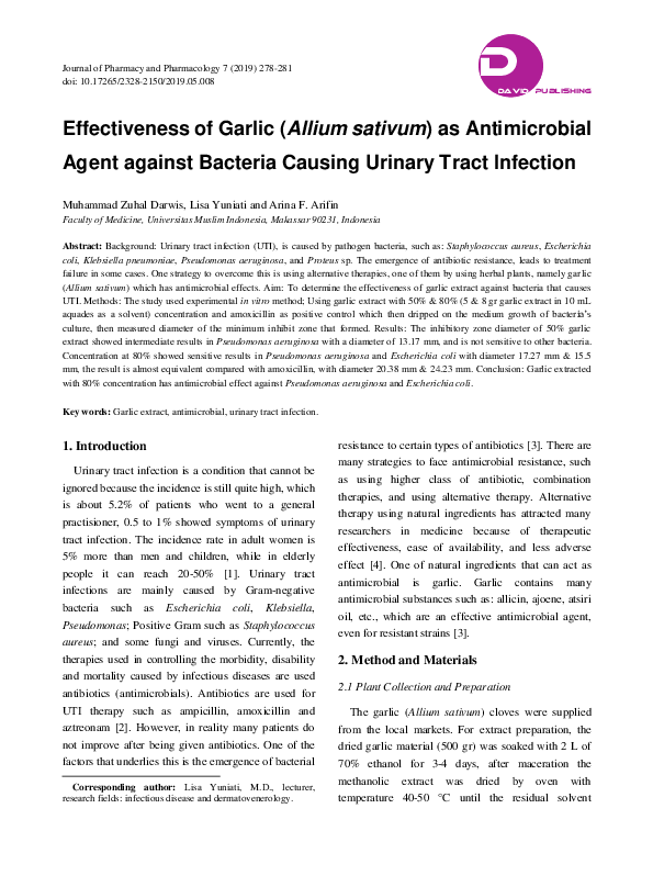 (PDF) Effectiveness of Garlic (Allium sativum) as Antimicrobial Agent