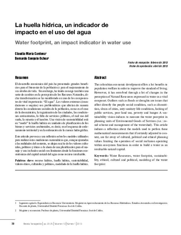 (PDF) La huella hídrica, un indicador de impacto en el uso del agua ...