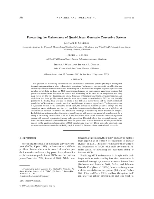 Pdf Forecasting The Maintenance Of Quasi Linear Mesoscale Convective