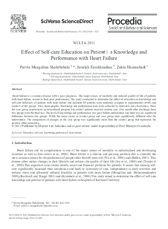 (PDF) Effect of Self-care Education on Patient's Knowledge and ...