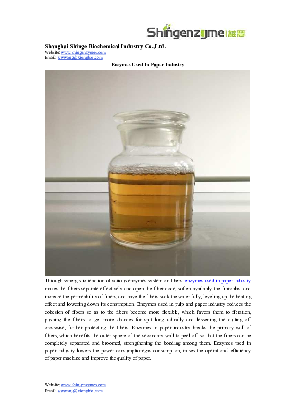 (PDF) Enzymes Used In Paper Industry Shingenzyme Biochemical