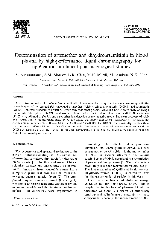 (PDF) Determination of artemether and dihydroartemisinin in blood ...