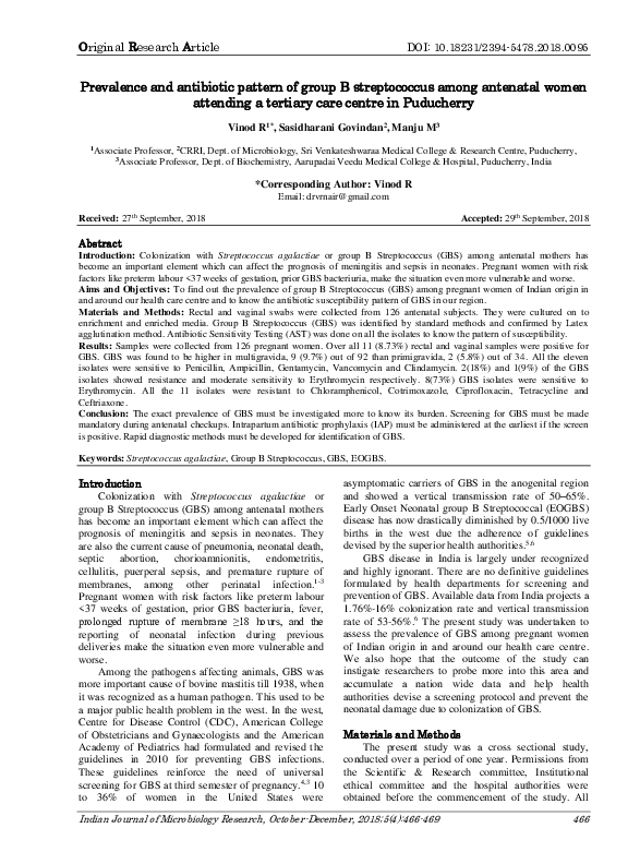 (PDF) Prevalence and antibiotic pattern of group B streptococcus among ...