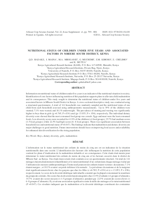 (PDF) NUTRITIONAL STATUS OF CHILDREN UNDER FIVE YEARS AND ASSOCIATED ...