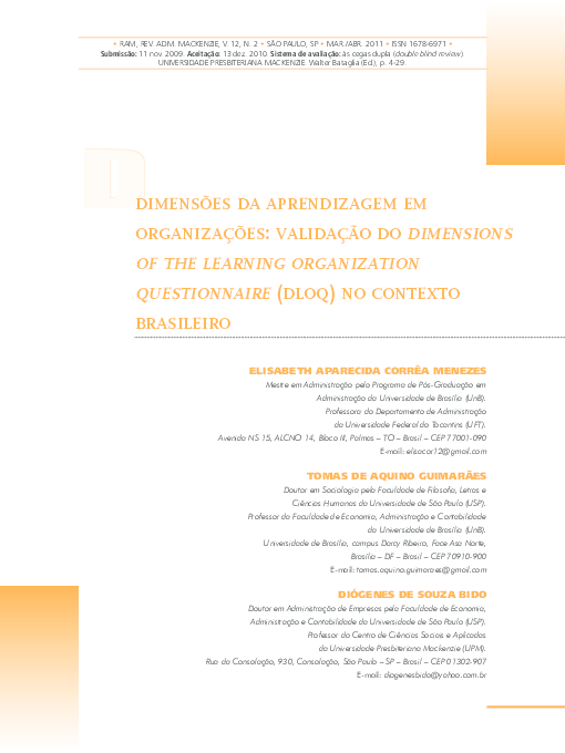 (PDF) Dimensões da aprendizagem em organizações: validação do ...