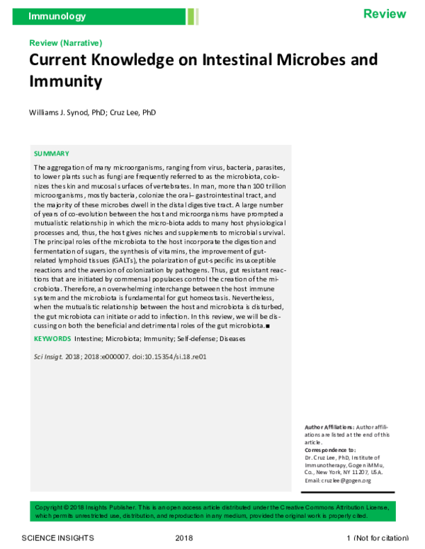 (PDF) Current Knowledge on Intestinal Microbes and Immunity