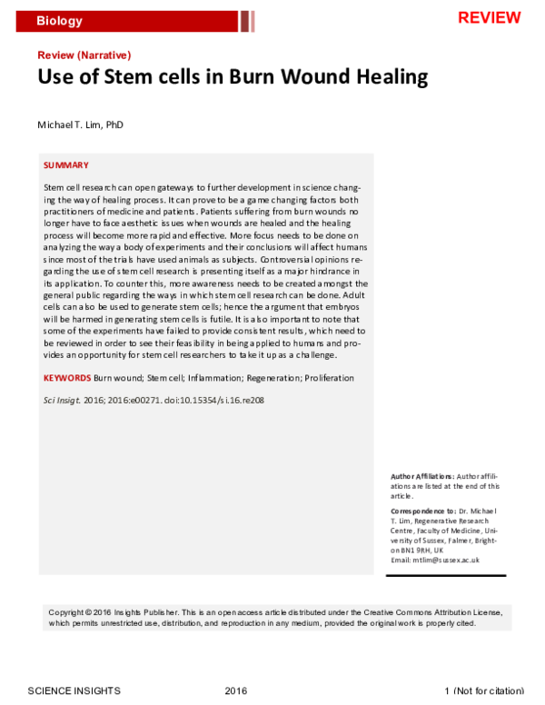 (PDF) Use of Stem cells in Burn Wound Healing