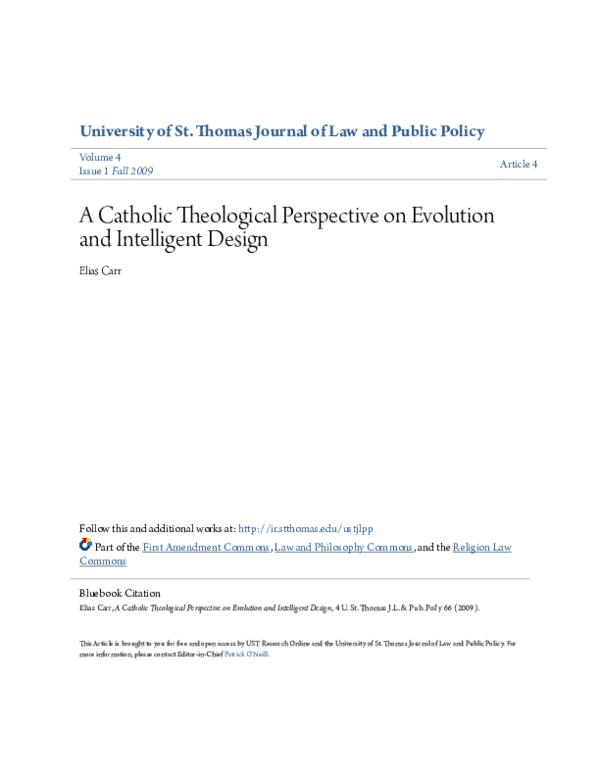 (PDF) A Catholic Theological Perspective on Evolution and Intelligent ...