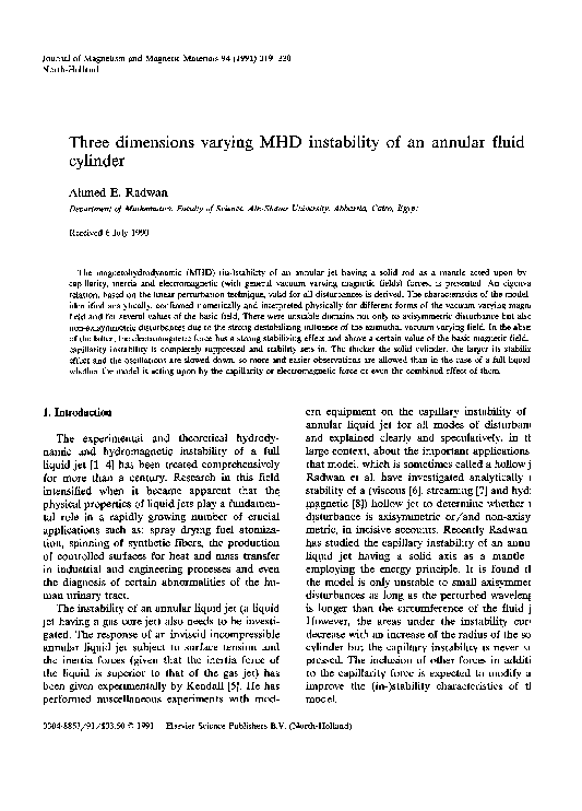 (PDF) Three dimensions varying MHD instability of an annular fluid cylinder