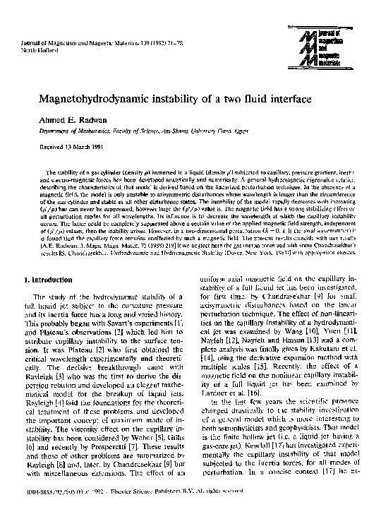 (PDF) Magnetohydrodynamic instability of a two fluid interface