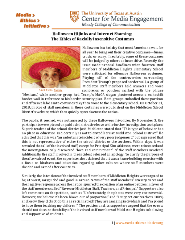 (PDF) Halloween Hijinks and Internet Shaming: The Ethics of Racially ...