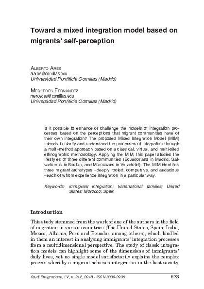 (PDF) Toward a mixed integration model based on migrants' self-perception