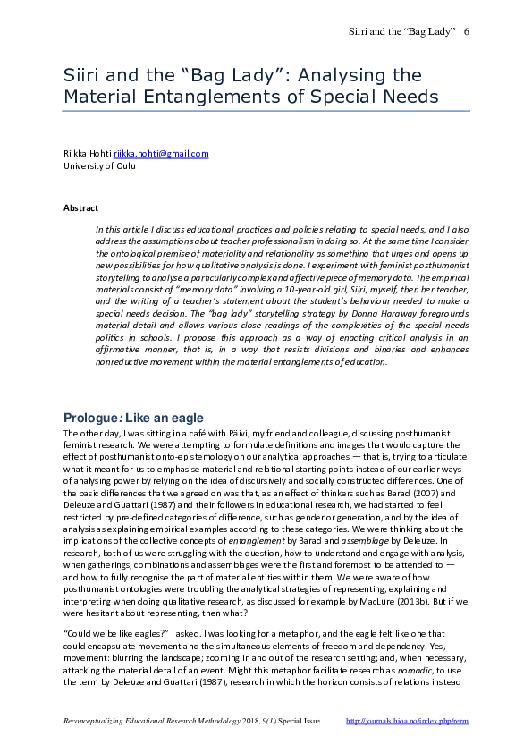 (PDF) Siiri and the "Bag Lady" Analysing the Material Entanglements of