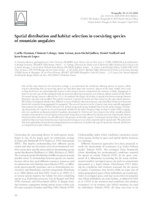 (PDF) Spatial distribution and habitat selection in coexisting species ...