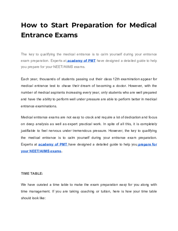 (PDF) How to Start Preparation for Medical Entrance Exams Academy of