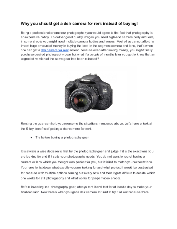 (PDF) Why you should get a dslr camera for rent instead of buying
