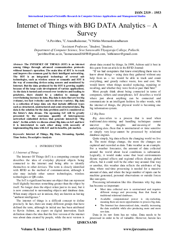 (PDF) Internet of Things with BIG DATA Analytics -A Survey