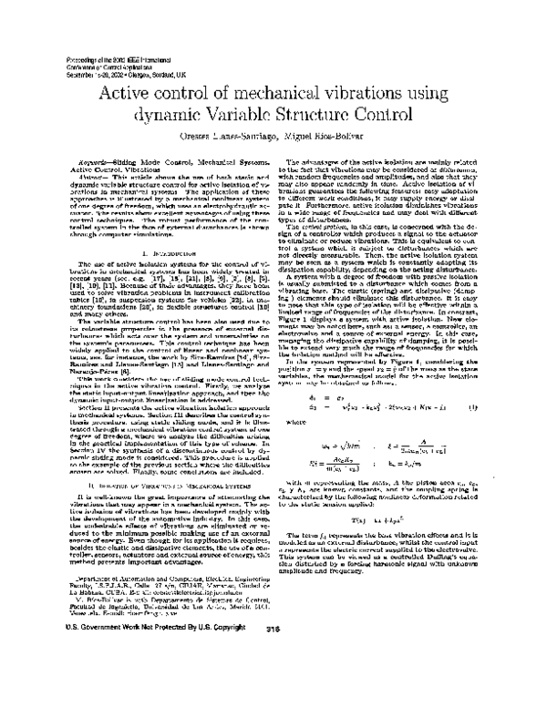 (PDF) Active control of mechanical vibrations using dynamic variable ...