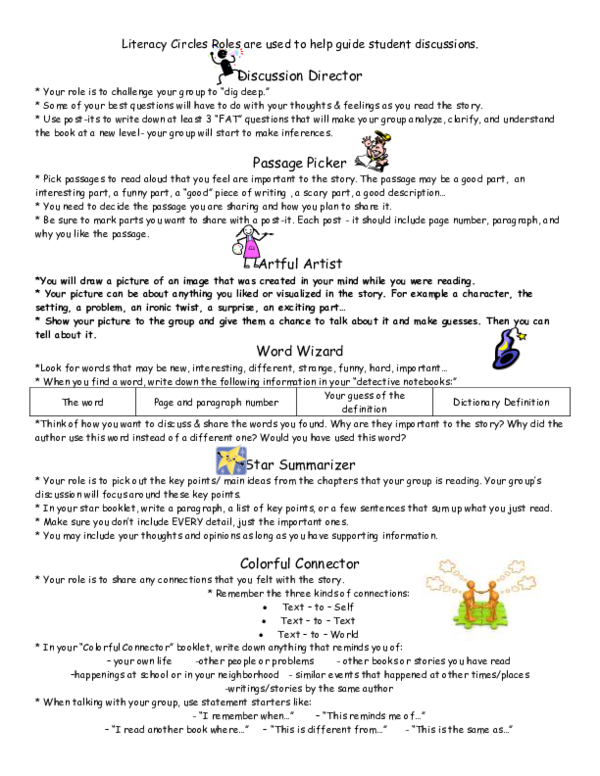 (PDF) Literacy Circles Roles are used to help guide student discussions