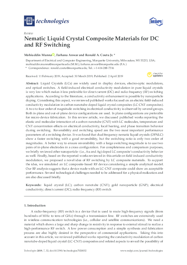 (PDF) Nematic Liquid Crystal Composite Materials for DC and RF Switching