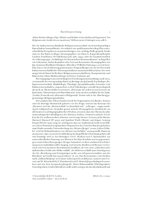 (PDF) Almut-Barbara Renger (Hg.): Meister und Schüler in Geschichte und ...