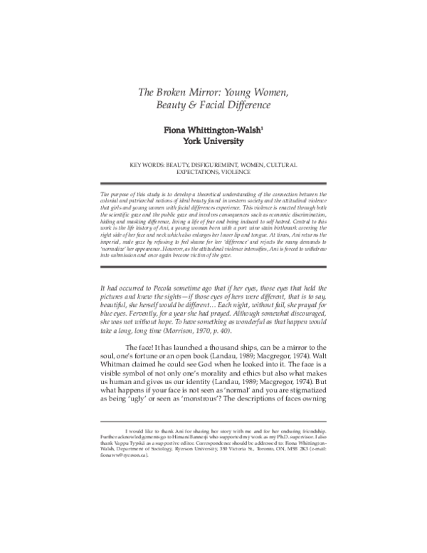 (PDF) The Broken Mirror Young Women, Beauty & Facial Difference