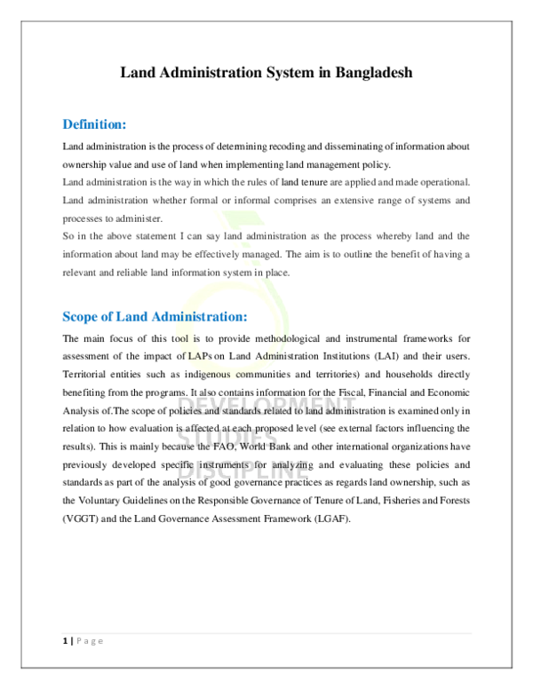(PDF) Land Administration System in Bangladesh S M Shakib Hasan