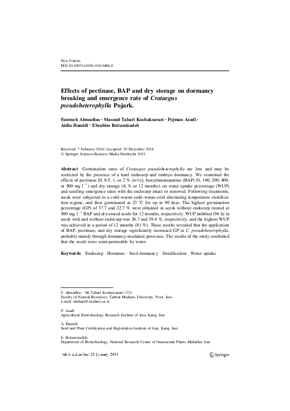 (PDF) Effects of pectinase, BAP and dry storage on dormancy breaking