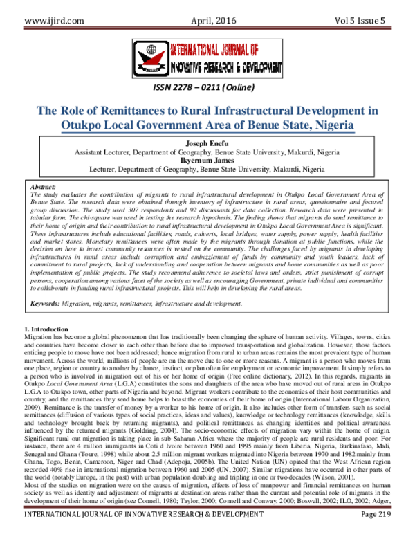 (PDF) The Role of Remittances to Rural Infrastructural Development in ...