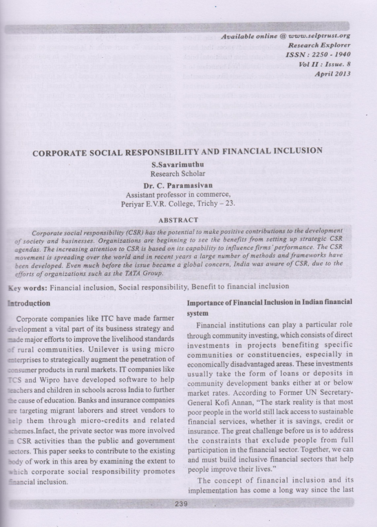 (PDF) Corporate Social Responsibility and Financial Inclusion