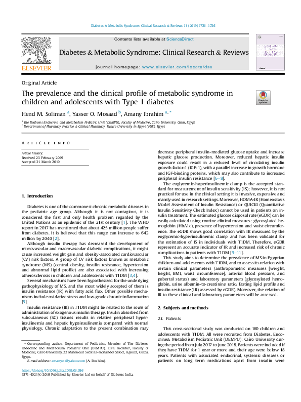 (PDF) The prevalence and the clinical profile of metabolic syndrome in ...