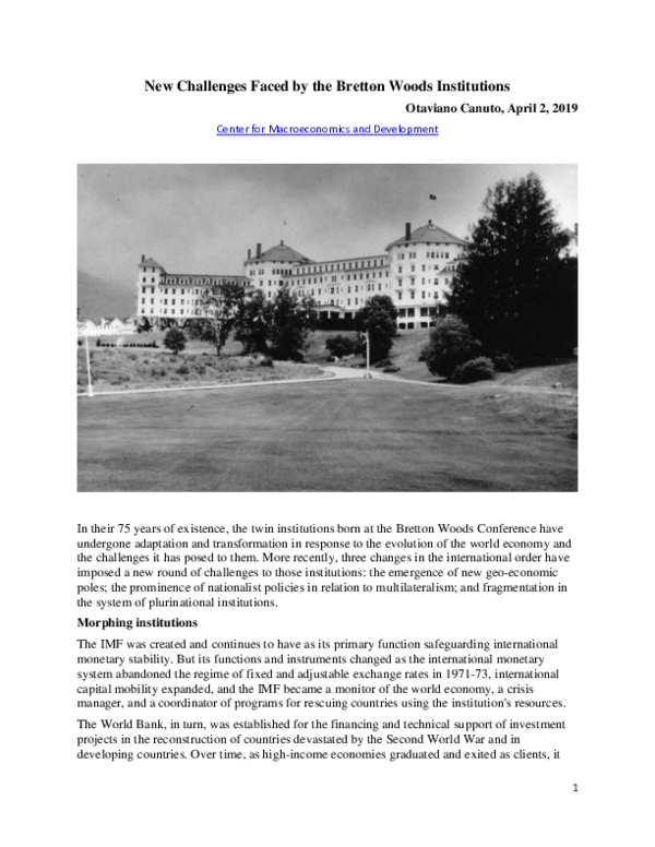 (PDF) New Challenges Faced by the Bretton Woods Institutions
